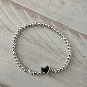 Kendra Scott Silver Beaded Bracelet with Black Heart Charm